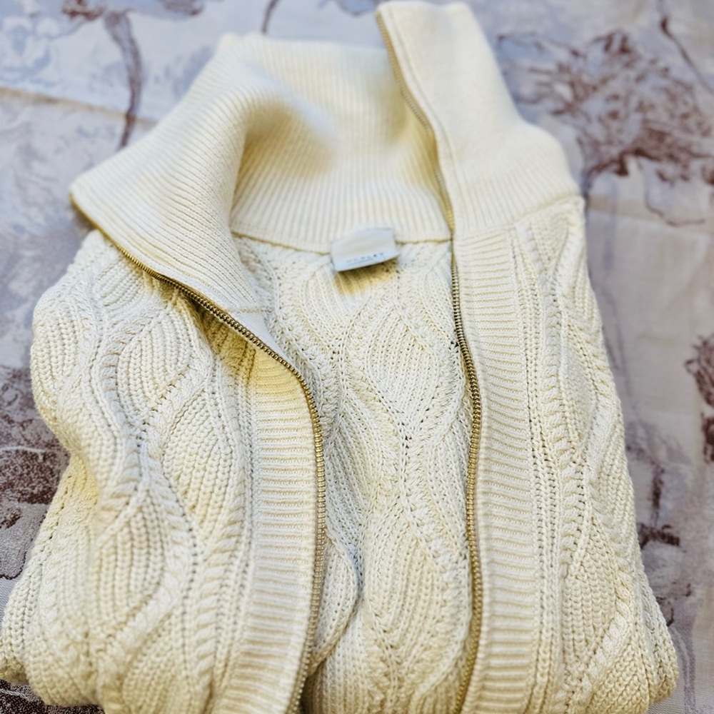 Cream Full Zip Knit Bomber